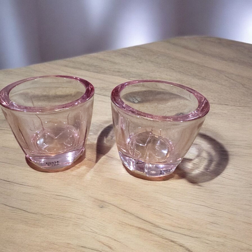 Pink Kosta Boda Glass Votive Candle Holders